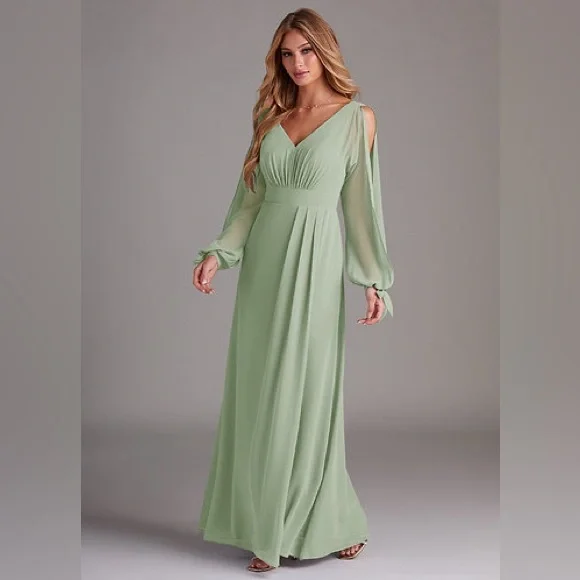 slim fit dress slacks Lela Maxi Dress (Dusty Green) – The Elegant Closet main image 1